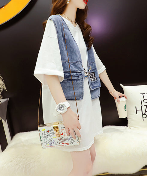 Denim patchwork cardigan